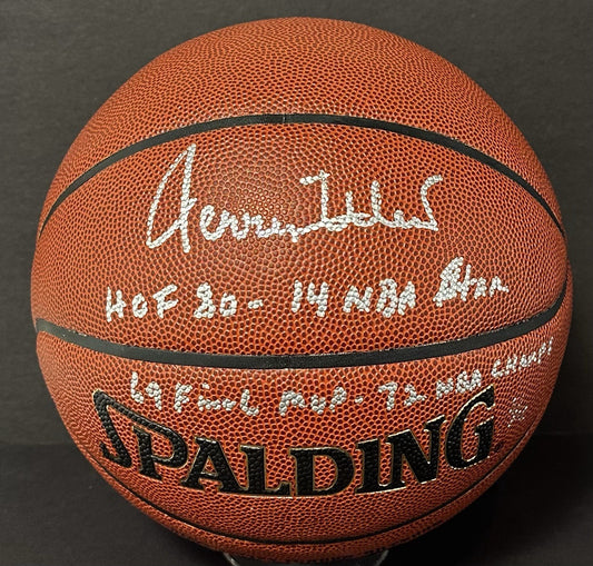 Jerry West Signed Spalding I/O Basketball Lakers 4 Stat HOF Auto Fanatics COA