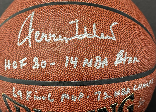 Jerry West Signed Spalding I/O Basketball Lakers 4 Stat HOF Auto Fanatics COA