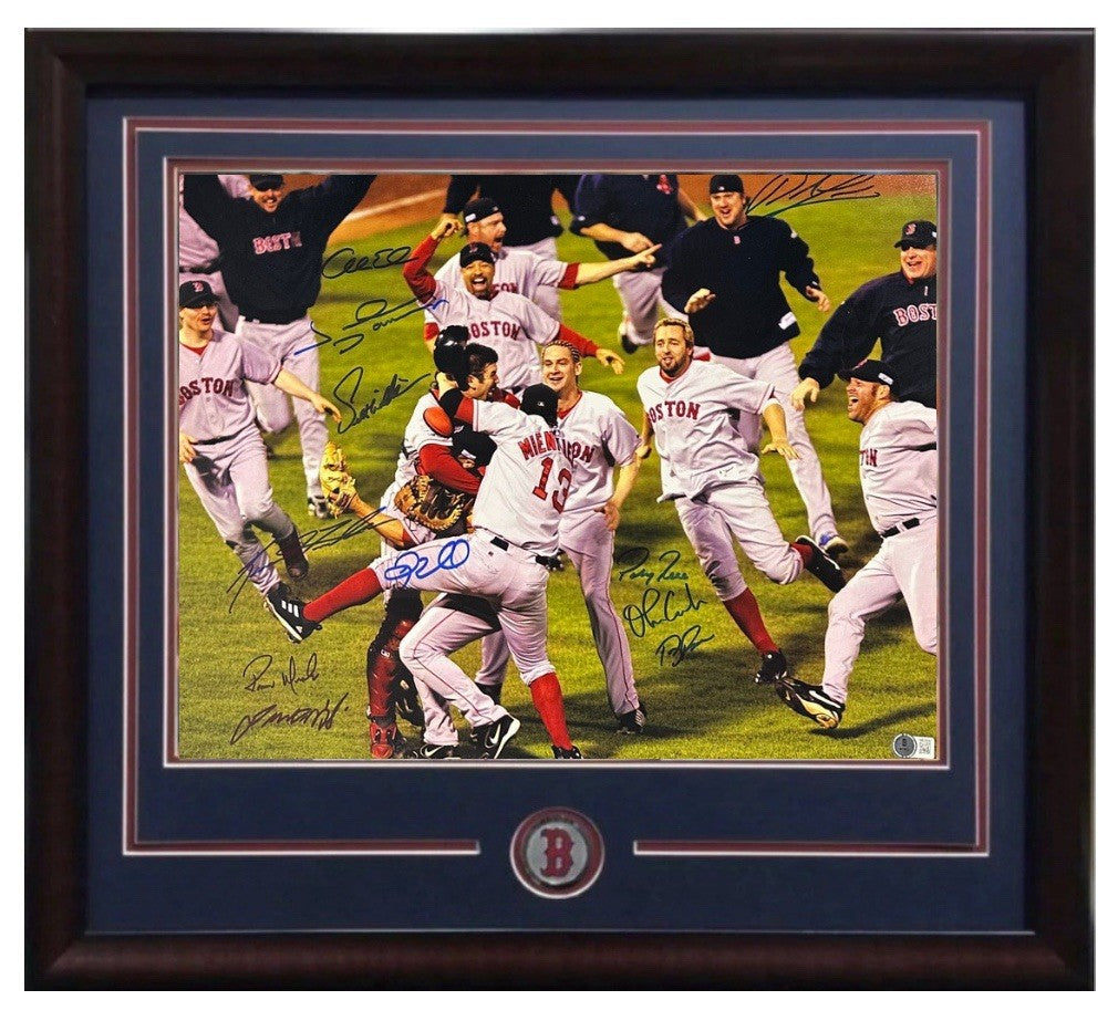 2004 Red Sox Team Signed Celebration 16x20 Framed Photo 11 Auto Lowe Damon BAS