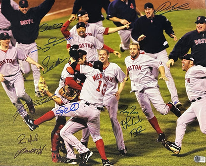 2004 Red Sox Team Signed Celebration 16x20 Framed Photo 11 Auto Lowe Damon BAS