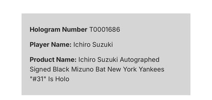 Ichiro Suzuki Signed Mizuno Pro Game Model Bat #31 Auto Yankees Mariners COA HOF