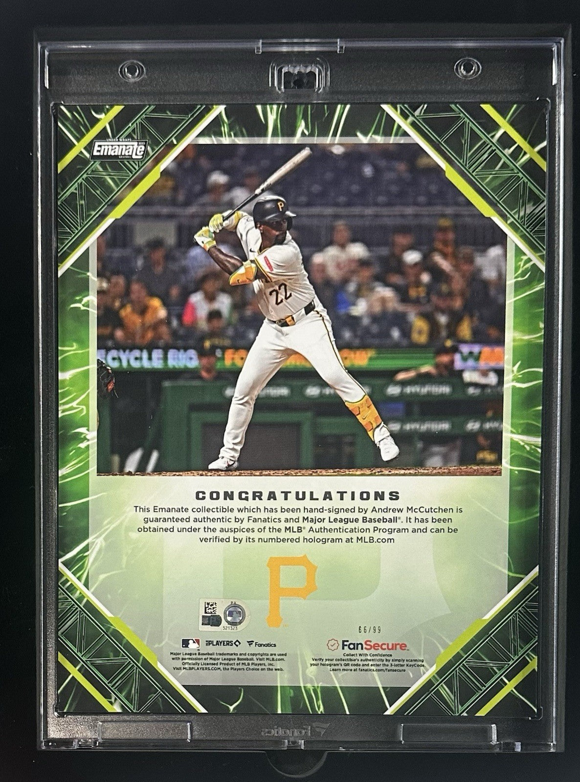 Andrew McCutchen Signed Under Wraps Emanate 8x10 /99 Green Pirates Auto MLB COA