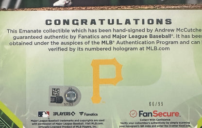 Andrew McCutchen Signed Under Wraps Emanate 8x10 /99 Green Pirates Auto MLB COA