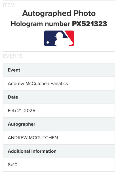 Andrew McCutchen Signed Under Wraps Emanate 8x10 /99 Green Pirates Auto MLB COA
