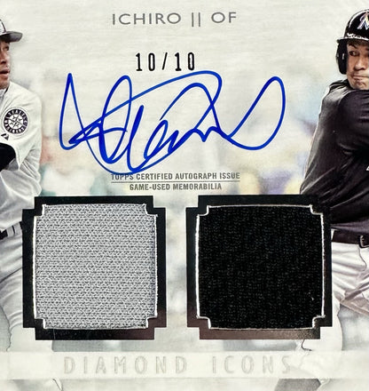 2017 Topps Diamond Icons Dual Relic Ichiro Suzuki Auto 10/10 1/1 Mariners HOF