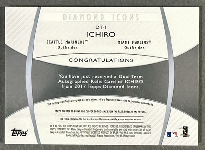 2017 Topps Diamond Icons Dual Relic Ichiro Suzuki Auto 10/10 1/1 Mariners HOF