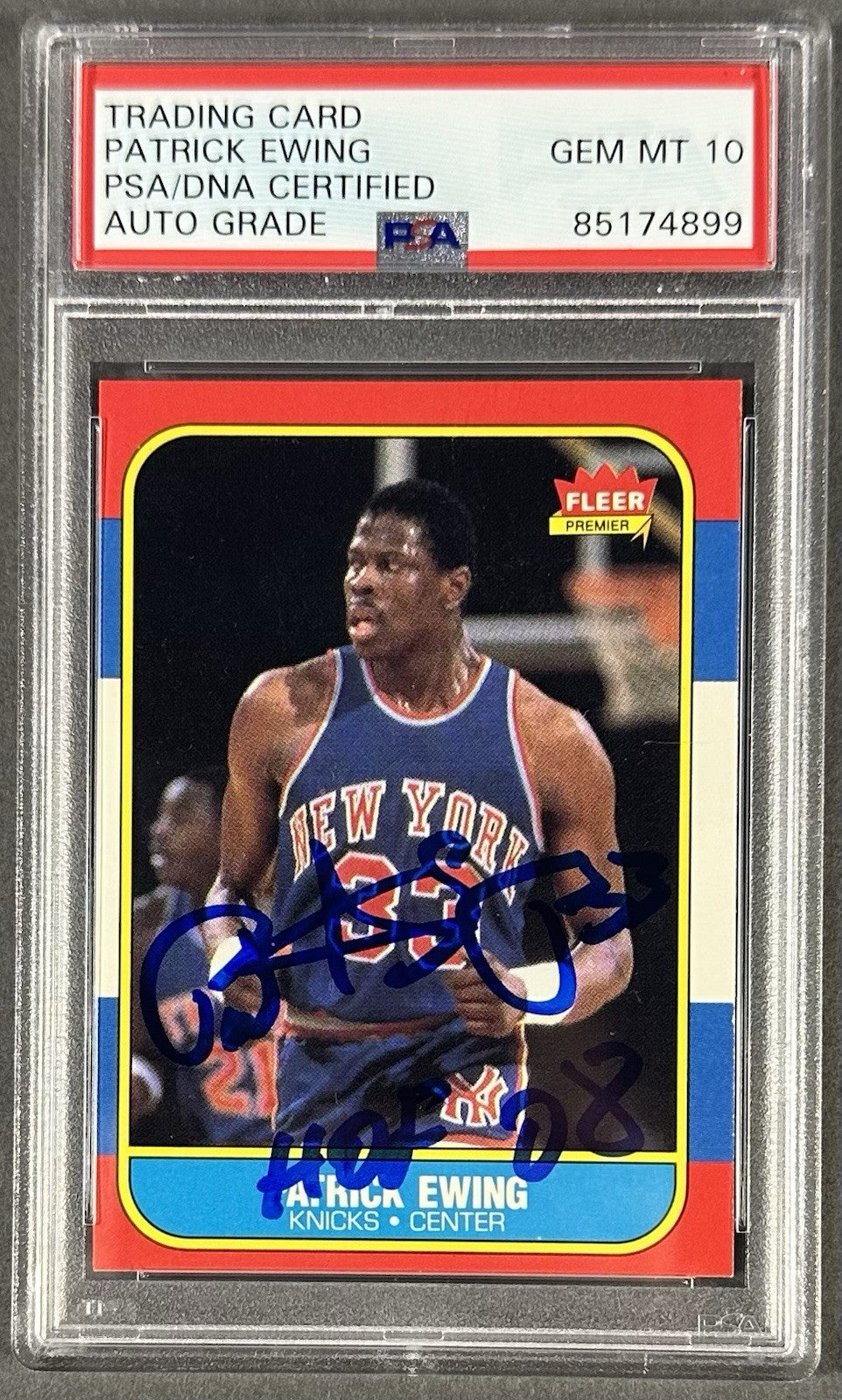 Patrick Ewing Signed 1986 Fleer #32 Rookie PSA 10 Gem Mint HOF 08 Auto Knicks RC