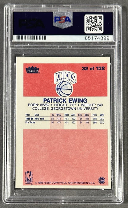 Patrick Ewing Signed 1986 Fleer #32 Rookie PSA 10 Gem Mint HOF 08 Auto Knicks RC