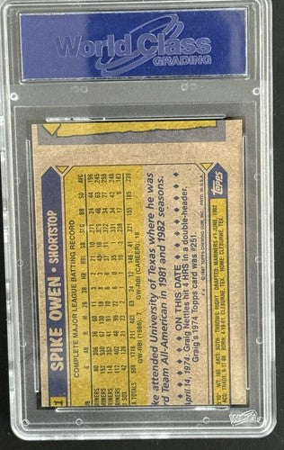 1987 TOPPS WRONG BACK ERROR BARRY BONDS ROOKIE Rc CARD SPIKE OWEN BACK Gem Mt 10
