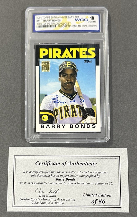 Barry Bonds Signed 2001 Topps 50th 1986 Traded Glossy /86 Auto WCG 10 Goldin Coa