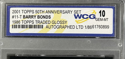 Barry Bonds Signed 2001 Topps 50th 1986 Traded Glossy /86 Auto WCG 10 Goldin Coa