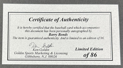 Barry Bonds Signed 2001 Topps 50th 1986 Traded Glossy /86 Auto WCG 10 Goldin Coa
