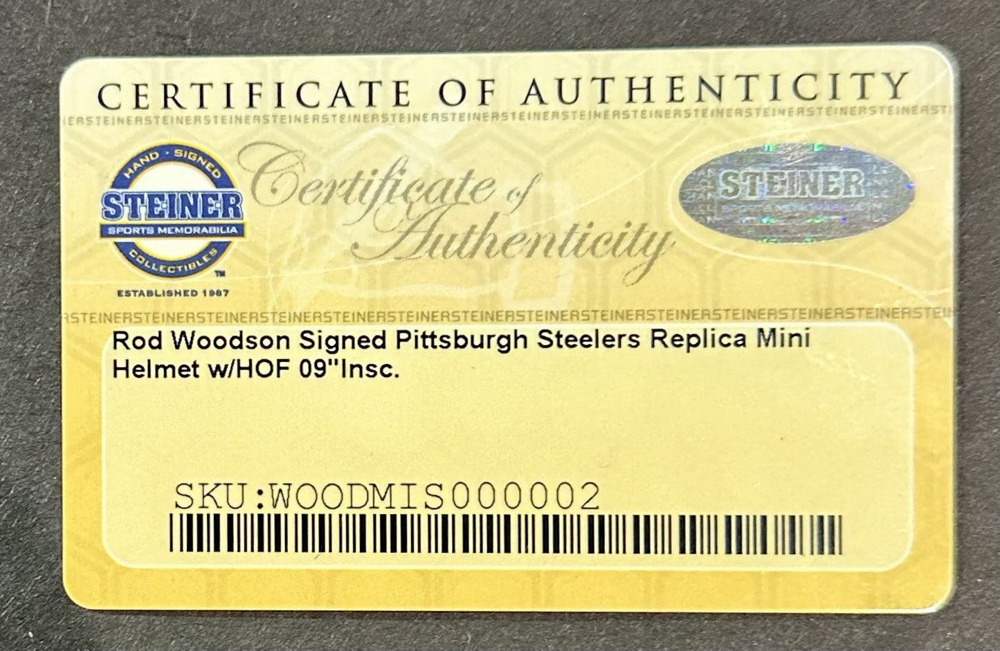 Rod Woodson Signed Pittsburgh Steelers Mini Helmet HOF 09 Autograph Steiner COA