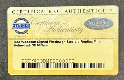 Rod Woodson Signed Pittsburgh Steelers Mini Helmet HOF 09 Autograph Steiner COA
