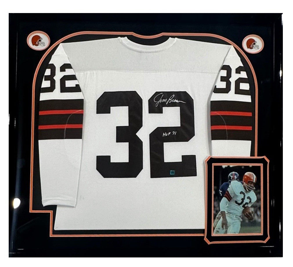 Jim Brown Signed Framed Browns Authentic M+Ness Jersey HOF 71 Autograph AJ Auth