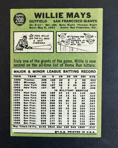 1967 Topps Willie Mays #200 Giants Great Color And Eye Appeal Dead Centered
