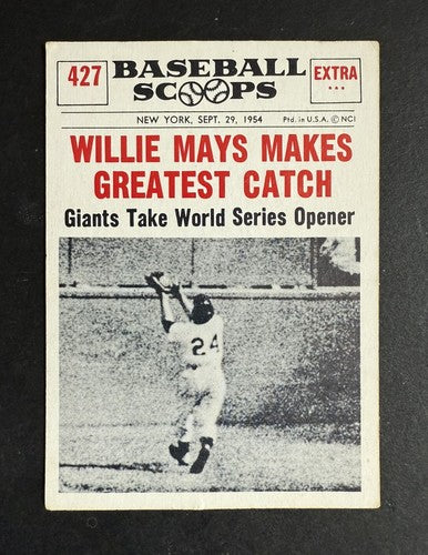 1961 Nu-Card Scoops 427 Willie Mays Greatest Catch 1954 World Series Nm Giants