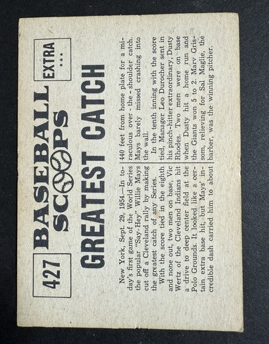 1961 Nu-Card Scoops 427 Willie Mays Greatest Catch 1954 World Series Nm Giants