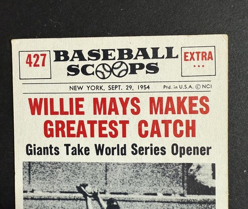 1961 Nu-Card Scoops 427 Willie Mays Greatest Catch 1954 World Series Nm Giants