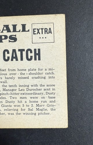 1961 Nu-Card Scoops 427 Willie Mays Greatest Catch 1954 World Series Nm Giants