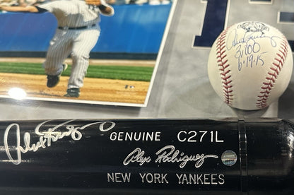Alex Rodriguez Signed Bat + Baseball Shadowbox Yankees 3000 Hit Auto Steiner COA