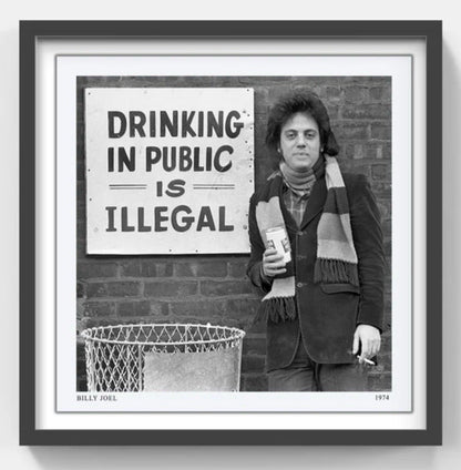 Billy Joel 25x25 Black /w B&W Framed 3D Drinking In Public Is Illegal 1974 Photo