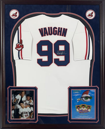 Charlie Sheen Rick Vaughn Signed Framed Indians Jersey Major League Auto Steiner