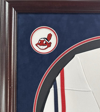 Charlie Sheen Rick Vaughn Signed Framed Indians Jersey Major League Auto Steiner