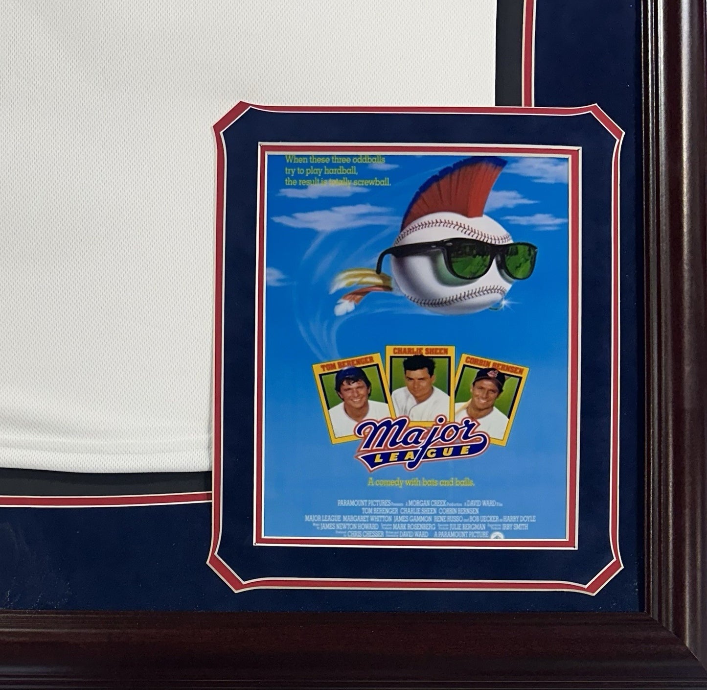 Charlie Sheen Rick Vaughn Signed Framed Indians Jersey Major League Auto Steiner