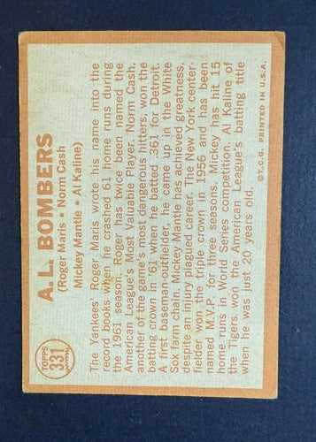 1964 Topps AL Bombers #331 Mickey Mantle Roger Maris Kaline Centered EX Yankees
