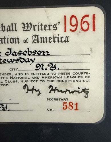BBWAA Pass Ticket Carl Yastrzemski Debut 1st Hit HR Red Sox Roger Maris 61 HR