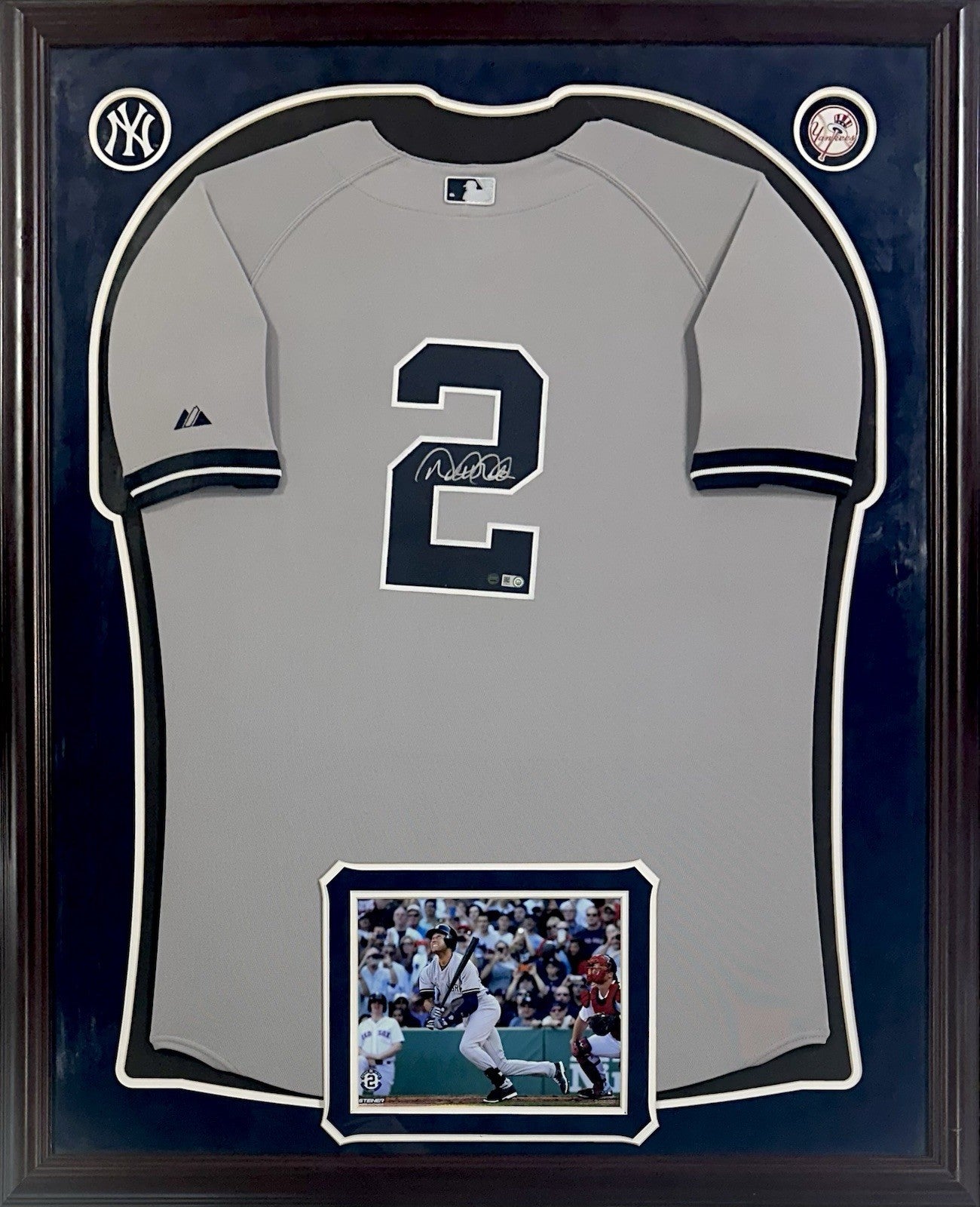 Derek Jeter Signed Yankees Majestic Authentic Jersey Framed Auto Steiner MLB HOF