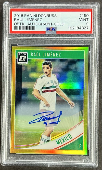 2018 Panini Donruss Raul Jimenez PSA 9 Optic Auto Gold /10 Mexico Mint #150