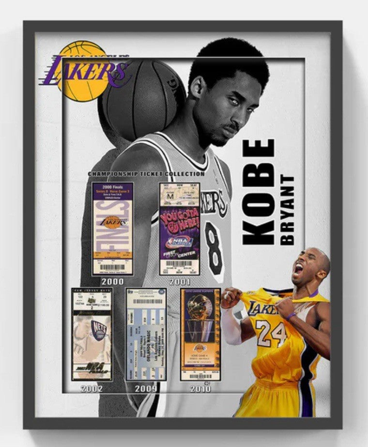 Kobe Bryant Framed 25x32 3D Photo LA Lakers Facsimile Championship Tickets HOF