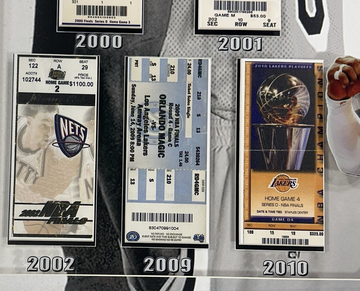 Kobe Bryant Framed 25x32 3D Photo LA Lakers Facsimile Championship Tickets HOF