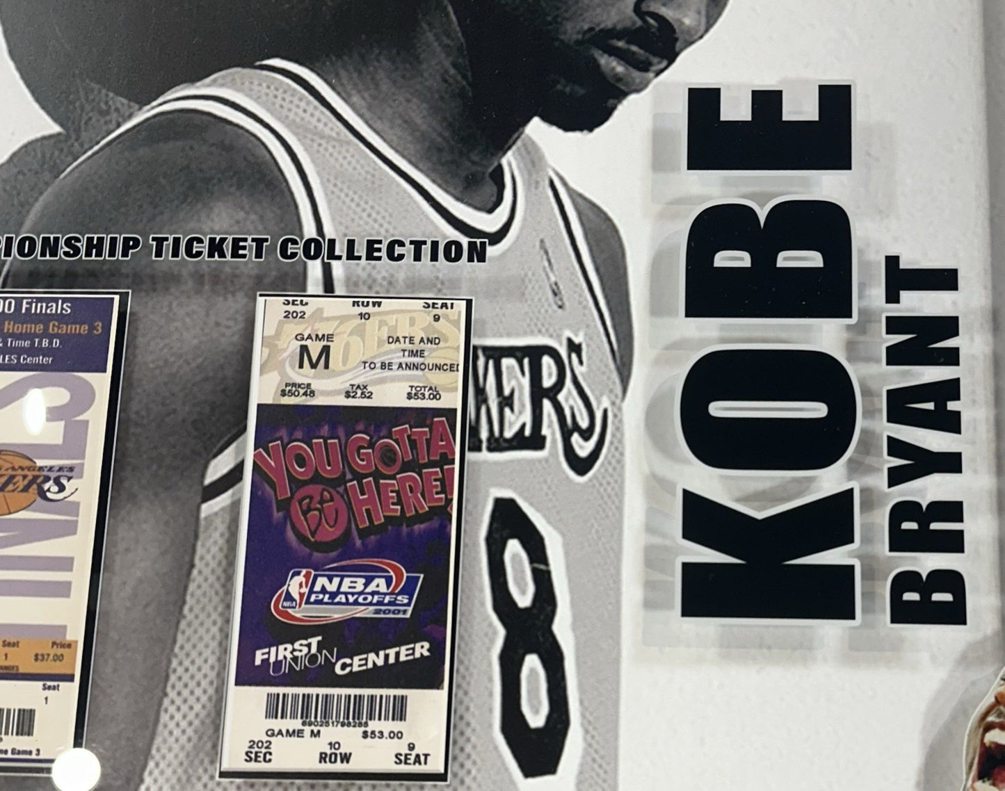 Kobe Bryant Framed 25x32 3D Photo LA Lakers Facsimile Championship Tickets HOF