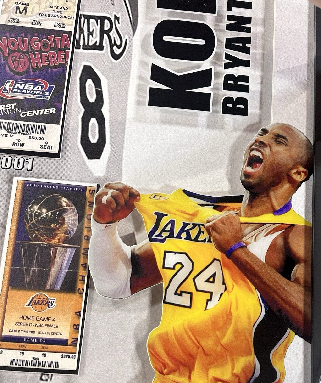 Kobe Bryant Framed 25x32 3D Photo LA Lakers Facsimile Championship Tickets HOF