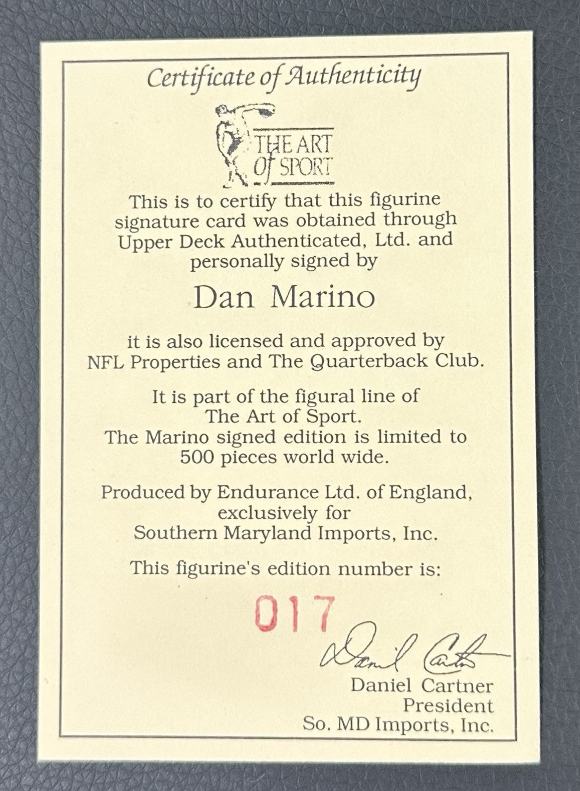 Dan Marino Signed Art of Sport Figurine Miami Dolphins LE Auto HOF UDA COA NIB