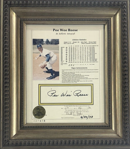 Pee Wee Reese Signed 8x10 Framed Stat Photo Brooklyn Dodgers Auto Notary COA HOF