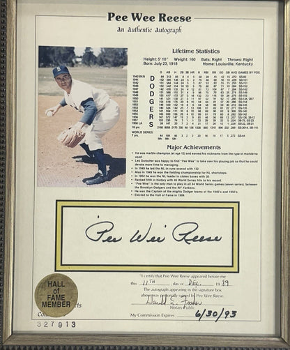 Pee Wee Reese Signed 8x10 Framed Stat Photo Brooklyn Dodgers Auto Notary COA HOF