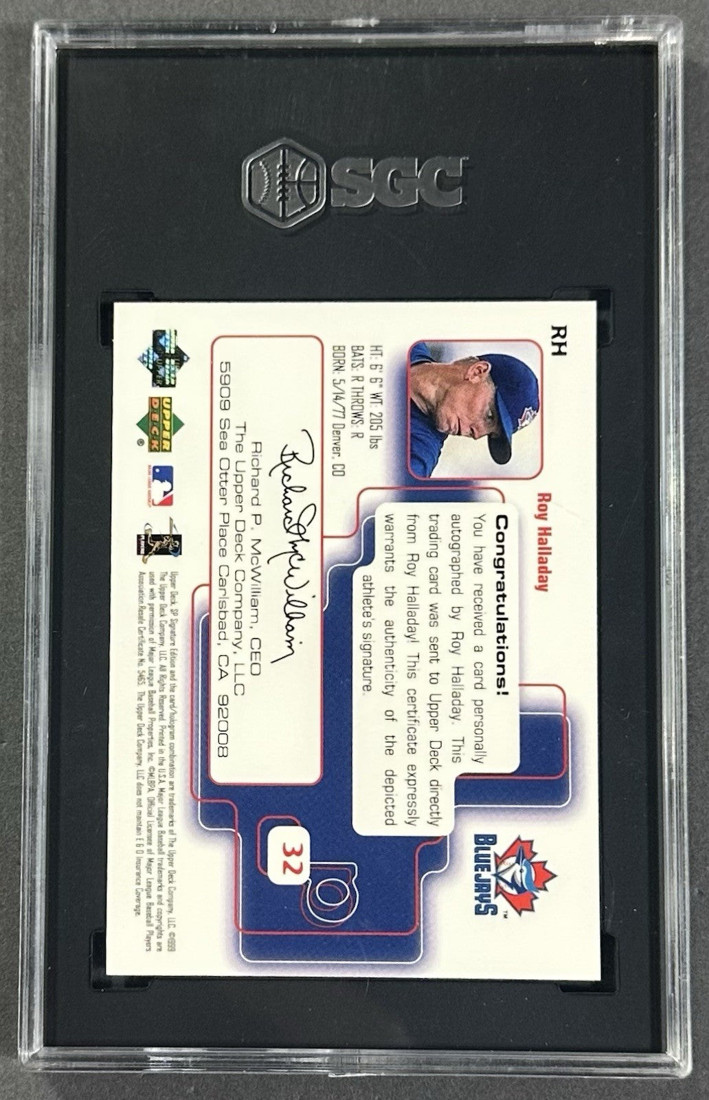 1999 Upper Deck SP Signature Edition Roy Halladay Rookie SGC 9.5 10 Auto RC #RH