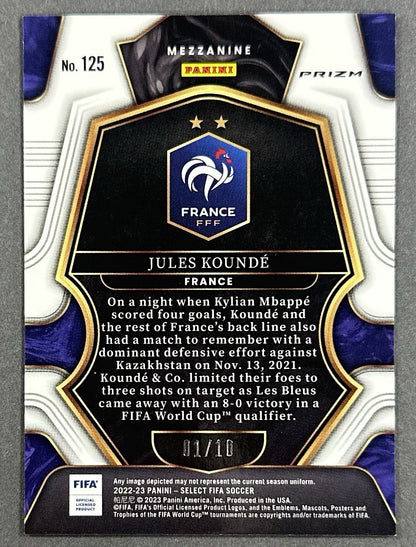 2022-23 Panini Select Fifa 125 Jules Koundé Gold 1/10 Mezzanine France Barcelona