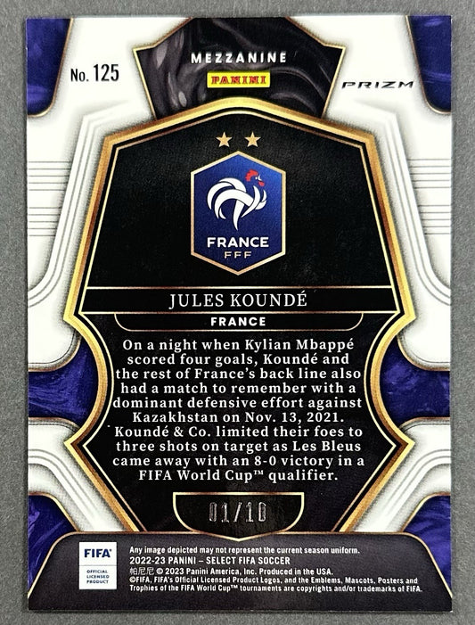 2022-23 Panini Select Fifa 125 Jules Koundé Gold 1/10 Mezzanine France Barcelona