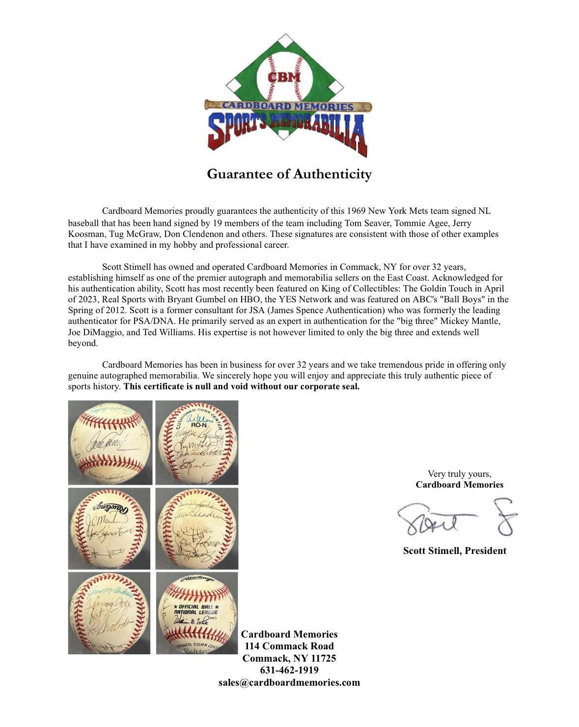 1969 Mets WS Team Signed NL Baseball Tom Seaver Tug McGraw Agee  19 Auto COA HOF