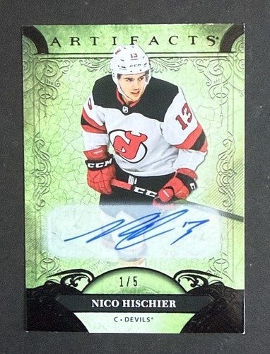 2020 /21 Artifacts Nico Hischier Dual Mint Auto 1/5 New Jersey Devils