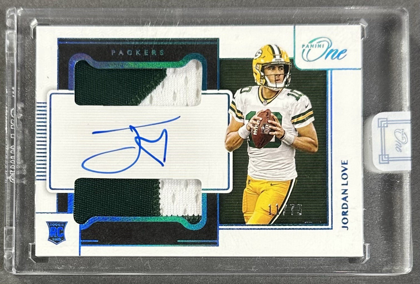 2020 Panini One Jordan Love Auto Blue /75 Dual Patch RPA Rookie Sealed Packers