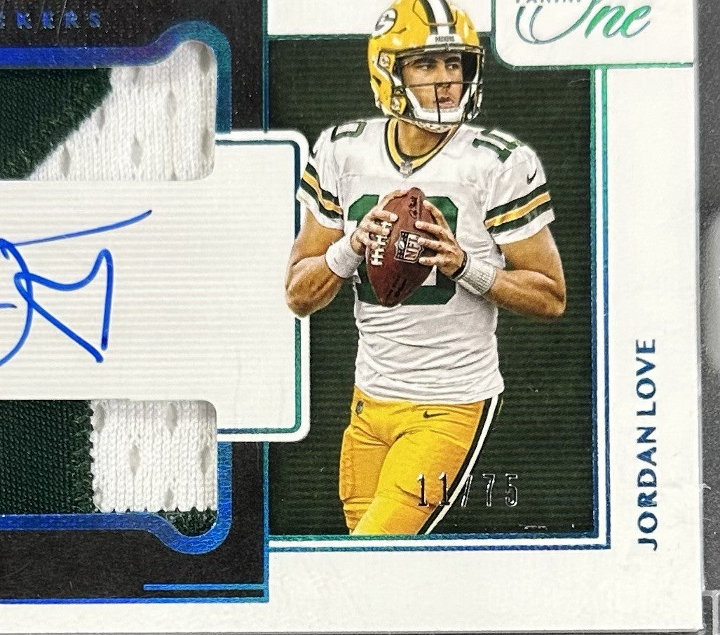 2020 Panini One Jordan Love Auto Blue /75 Dual Patch RPA Rookie Sealed Packers