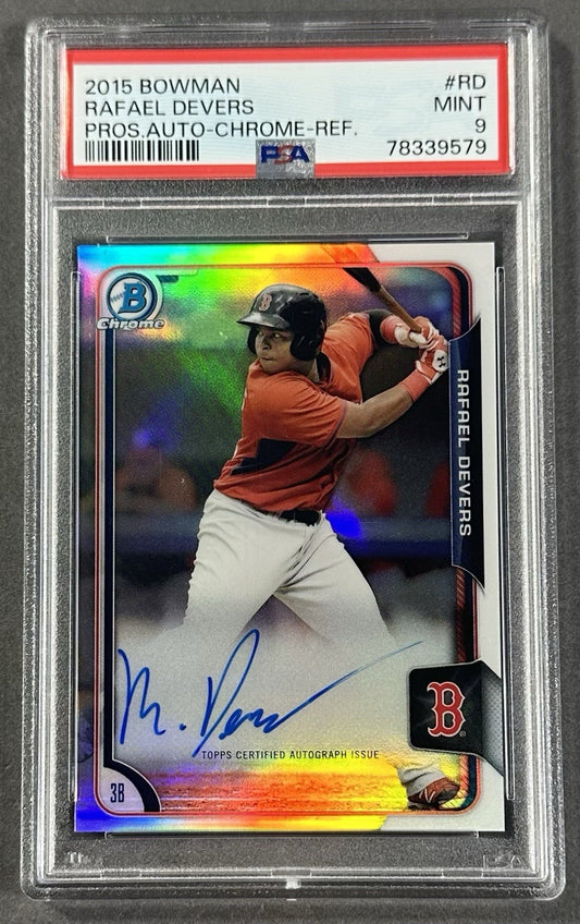 2015 Bowman Chrome Rafael Devers Refractor /499 Rookie Auto PSA 9 Mint Red Sox