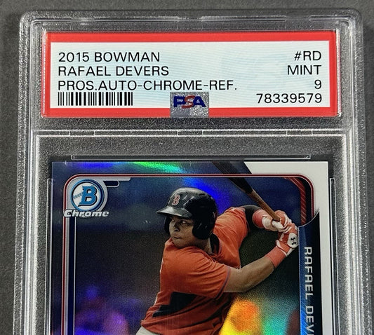 2015 Bowman Chrome Rafael Devers Refractor /499 Rookie Auto PSA 9 Mint Red Sox