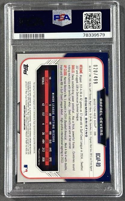 2015 Bowman Chrome Rafael Devers Refractor /499 Rookie Auto PSA 9 Mint Red Sox
